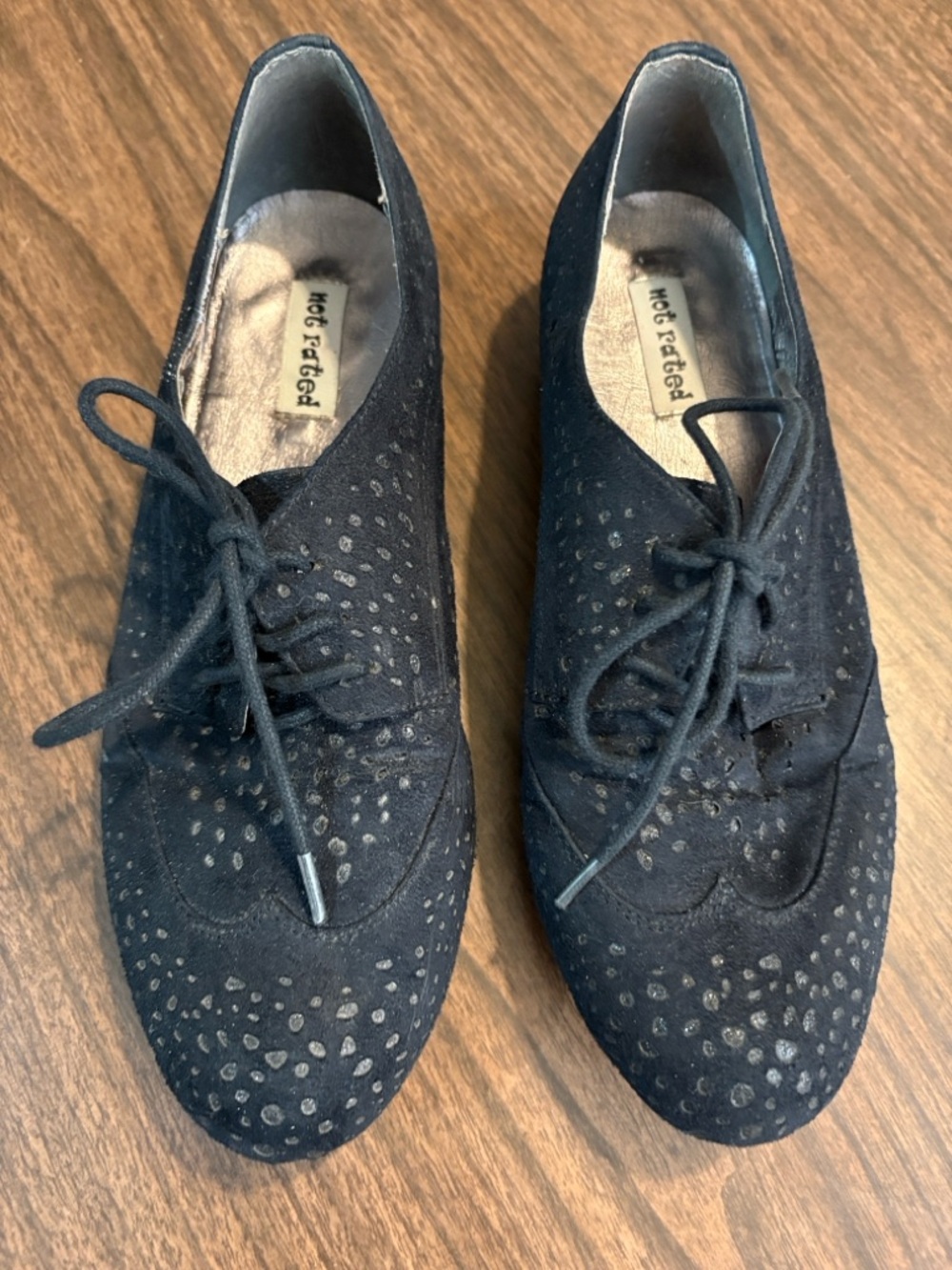 Not Rated VINTAGE Size 7 Fascination Black Suede Lace Up Oxford Brogues Flats